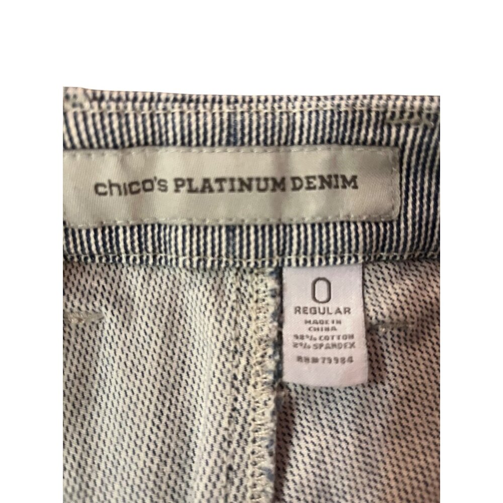 Chicos Platinum Denim Pants Womens 0 Regular Used Striped - Picture 10 of 14
